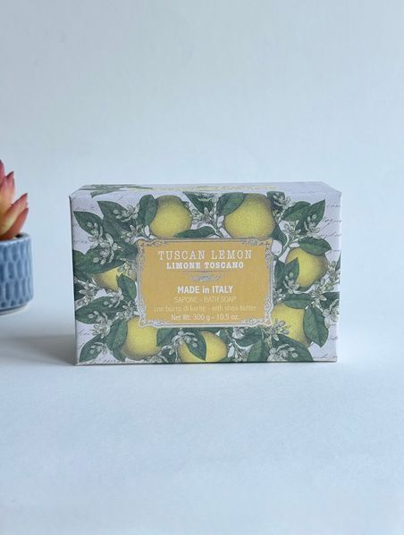 Оригінальна упаковка Мило парфумоване, свіжість тосканського цитрусу, Tuscan Lemon with Shea Butter, Hand Made Tuscany Soap, Італія, 300 грам з аптек США | Vitasence