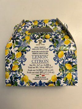 Подарунковий колекційний набір мила з ароматом цитрусових, Fine Triple Milled Soap Bar Citron, Saponificio, Італія, 2 х 200 грам 2230000005103 фото