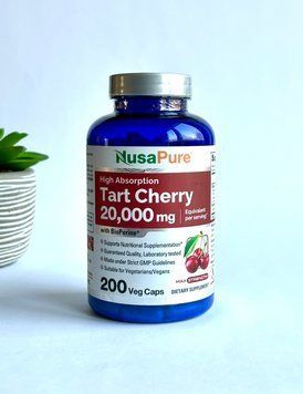 Екстракт терпкої вишні, з біоперіном, висока доза 20000 мг, Tart Cherry 20,000mg with Bioperine, Nusa Pure, США, 200 капсул Ч001ЦІ7ЯФВ фото