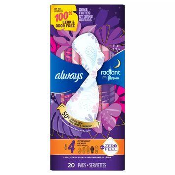 Гігієнічні прокладки на ніч, без протікань, без запаху, Radiant Flexfoam, size 4 Overnight, Always, США, 20 штук 037000820239 фото