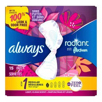 Гігієнічні прокладки, без протікань, без запаху, Radiant 1 with Flexfoam, Regular Flow, Always, США, 15 штук 037000953340 фото