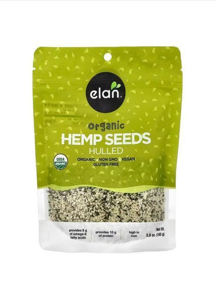 Оригінальна упаковка Органічне насіння коноплі Омега-6, Organic Hemp Seeds Hulled, Elan, Канада, 165 грамів з аптек США | Vitasence