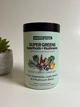 Порошок з цільних продуктів для детоксу, травлення та енергії, Super Greens Superfoods + Mushrooms Blend, Essential Greens, США, 280 грам 035046135720 фото