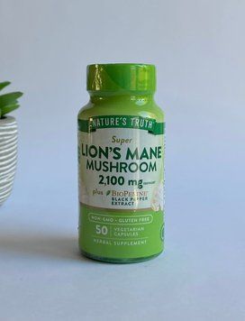 Супер гриб Лев'яча грива/ Їжовик/ 2100 мг, з біоперіном, Super Lion`s Mane Mushroom 210 mg, Nature`s Truth, США, 50 капсул 840093114730 фото